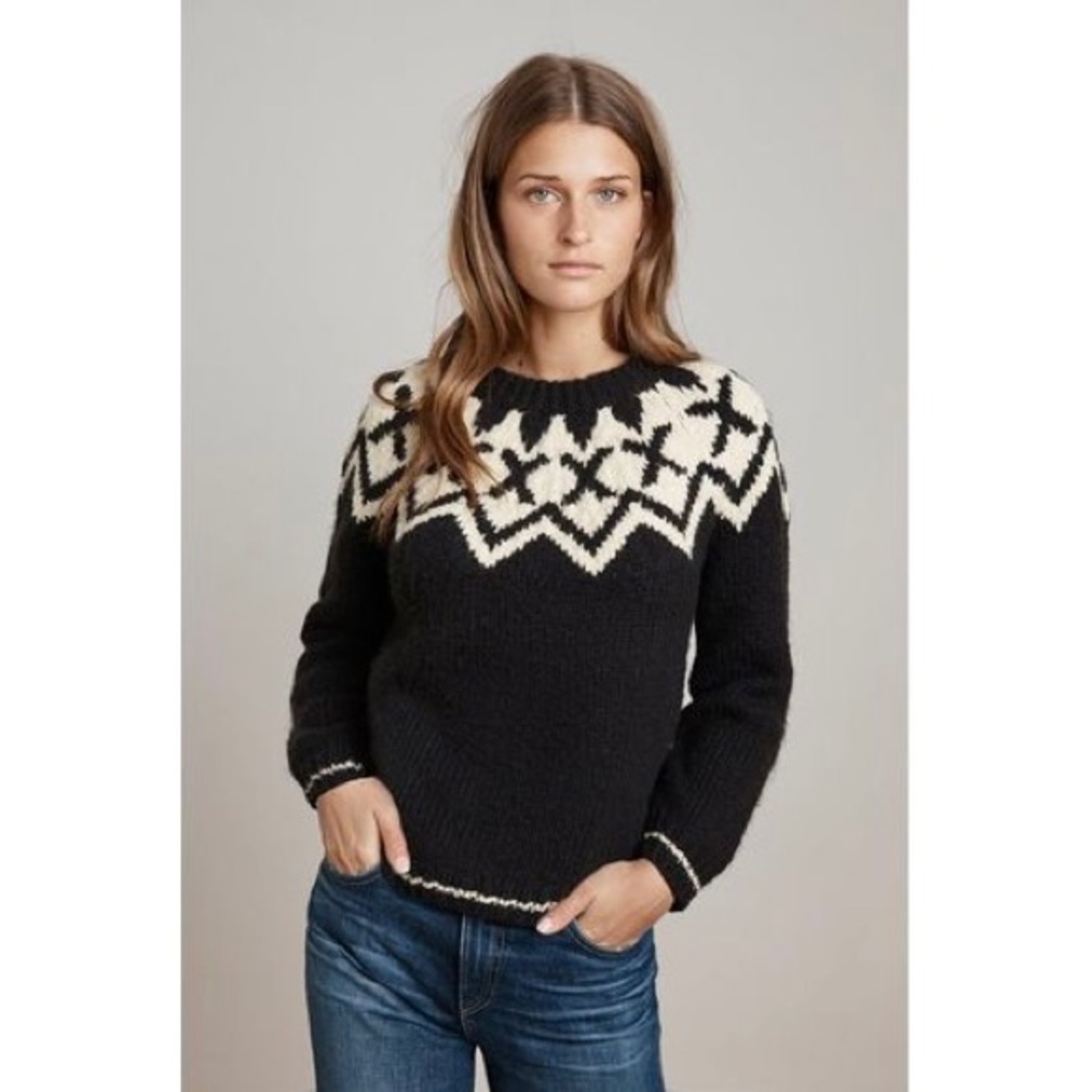 🌘 Velvet by Graham & Spencer Women's Black Velvet Robyn Fair Isle Sweater